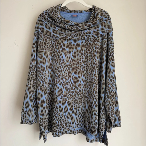 Tianello Oversized Leopard Print Cowl Neck Blouse - Size S - Picture 7 of 14